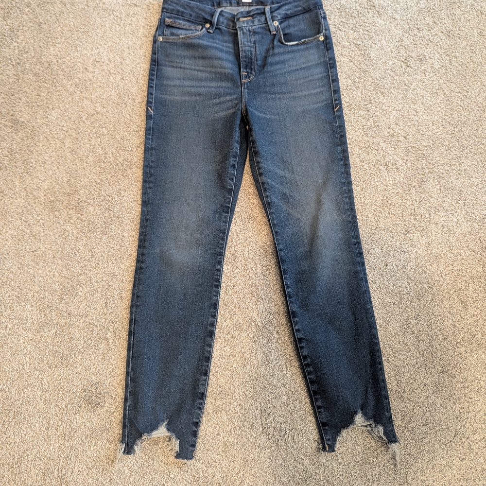 NWOT Good American Distressed Ankle Jeans in Dark Blue